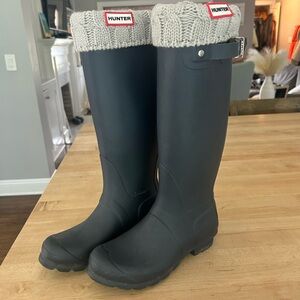 Hunter Navy Rain Boots with Knit Cuffs